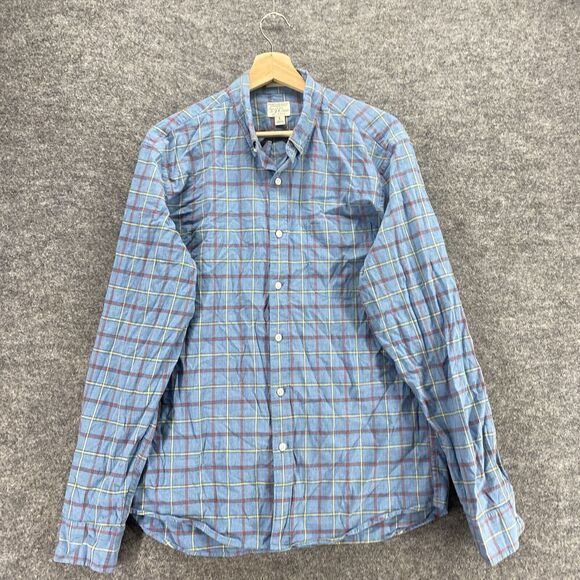 J. Crew Shirt Men L Large Blue Plaid Button Up Collared Stretch Long Sleeve - Picture 3 of 8